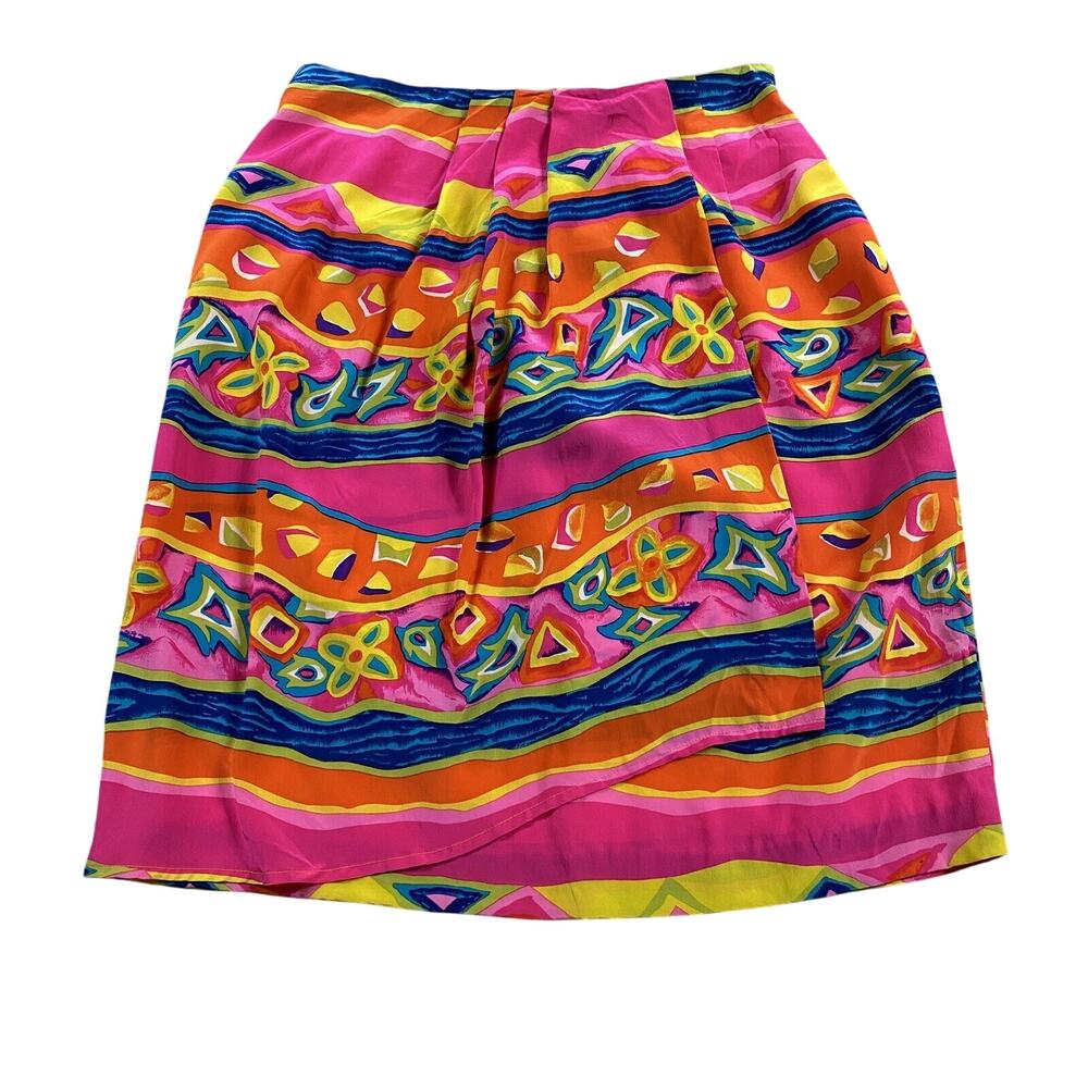 Vtg 90s Nora Noh Nordstrom Silk Abstract Pencil Skirt Pink M Colorful Y2K Barbie